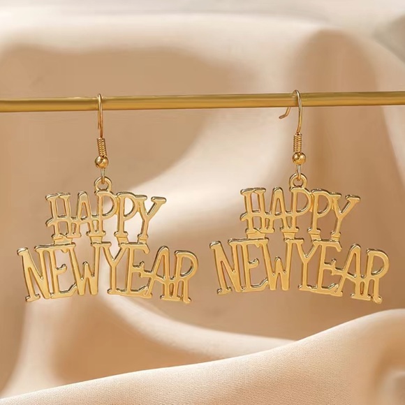 Gold Happy New Year Earrings - Picture 5 of 6